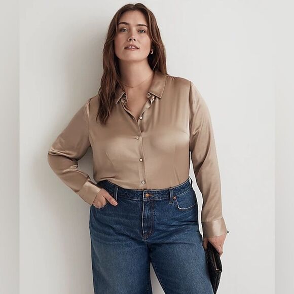 99 madewell no449 Plus Darted Satin Button-Up Shirt in matchstick size 28W - Picture 2 of 7